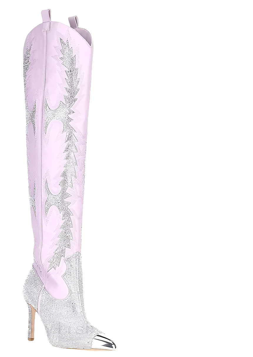 Western Embroidered Rhinestone Embellished Women's Over-the-Knee Pointed Toe Thigh High Boots