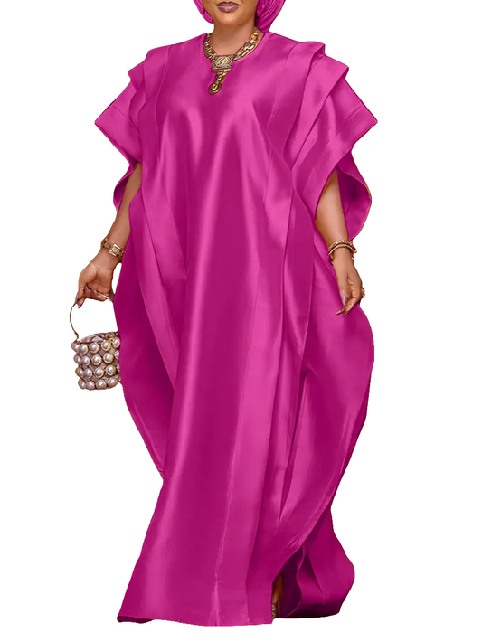 Satin Ruffled Short Open Butterfly Sleeve Solid Color Oversized Formal Dress to 5X Plus Size