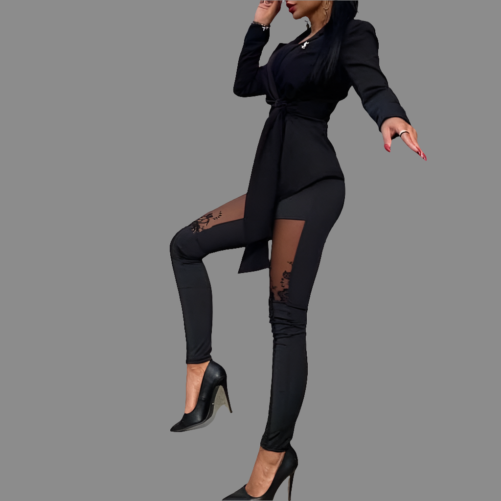 Sheer Black Mesh Lace Embroidered Patchwork Skinny Women's Pencil Pants