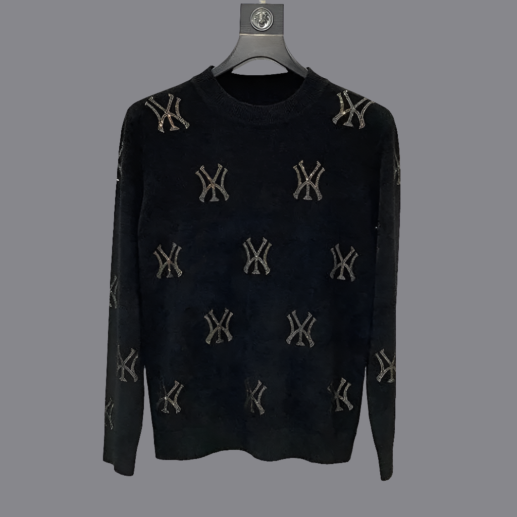 Men's Hip-Hop NY Symbol Hot Drill Rhinestone Design Long Sleeve O-Neck Pullover Knitted Wool Sweater