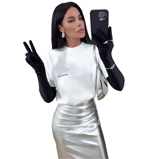 Metallic Silver PU Leather Women's Bodycon Stretch Maxi Long Skirt