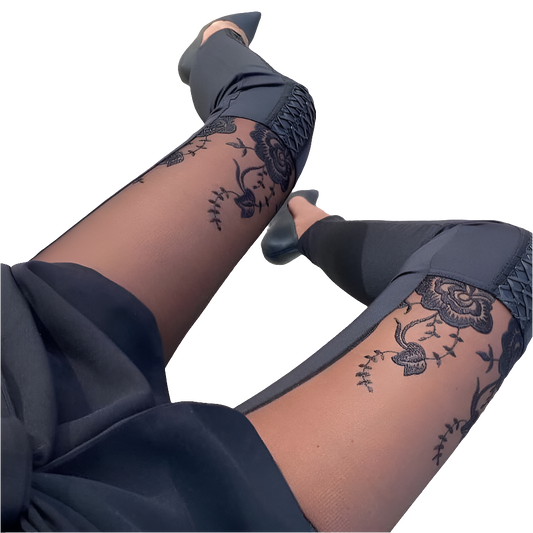 Sheer Black Mesh Lace Embroidered Patchwork Skinny Women's Pencil Pants