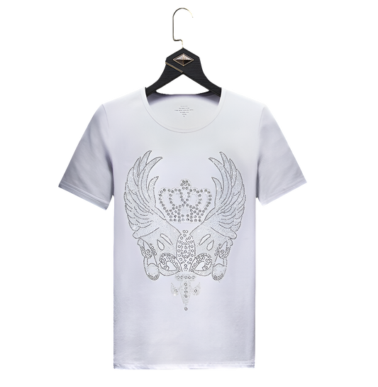 Men's Rhinestone Angel Wing/Crown Print Short Sleeve T-Shirt