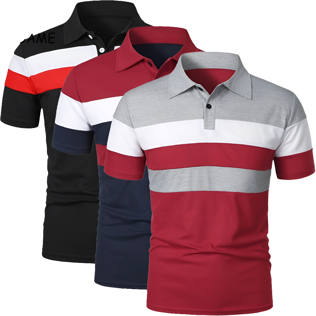 Men's Striped Colorblock Turn-Down Collar Business Streetwear Polo Shirt