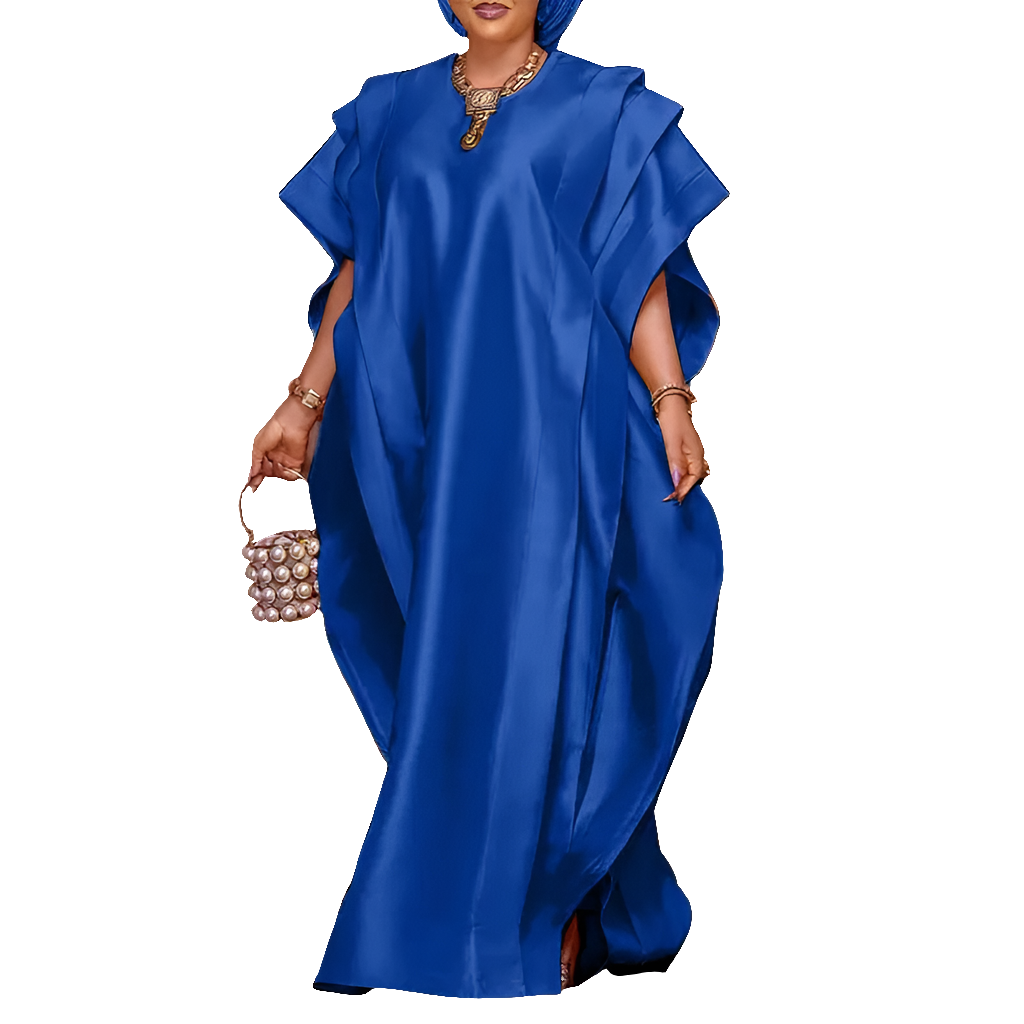 Satin Ruffled Short Open Butterfly Sleeve Solid Color Oversized Formal Dress to 5X Plus Size