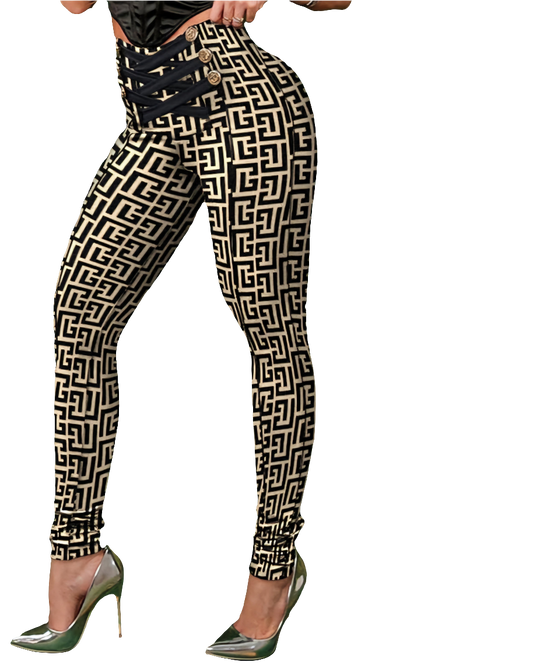 Criss-Cross Geometric Print Lace-Up Skinny Women's Skin Tight Pencil Pants