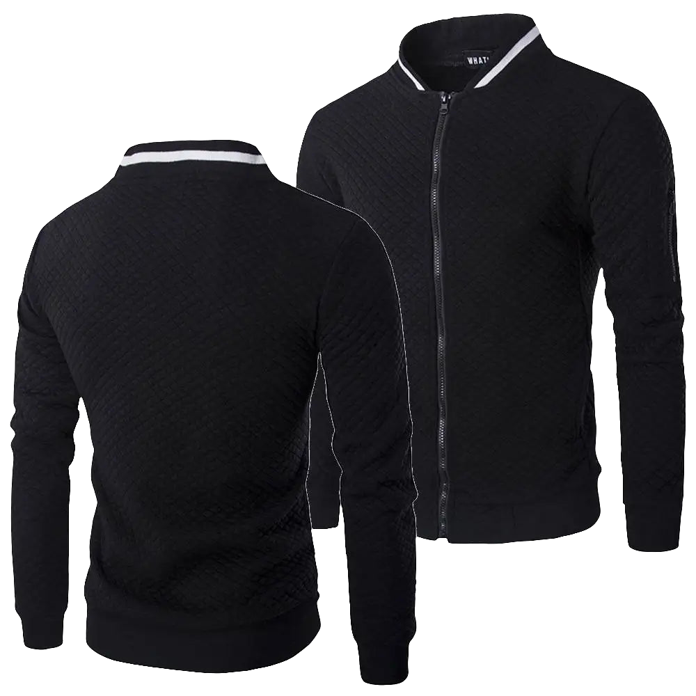 Men's Sportswear Jacquard Plaid Zipper Stand Collar Bomber Sweat Jacket