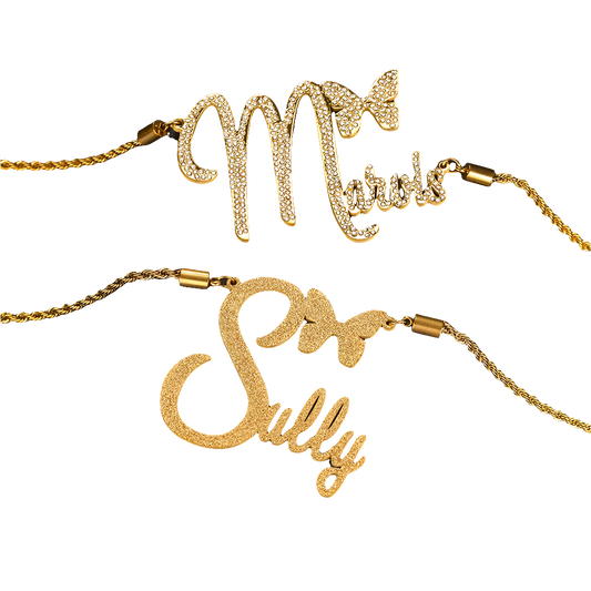 Customized Frosted Butterfly Nameplate Stainless Steel Personalized Chain Necklace