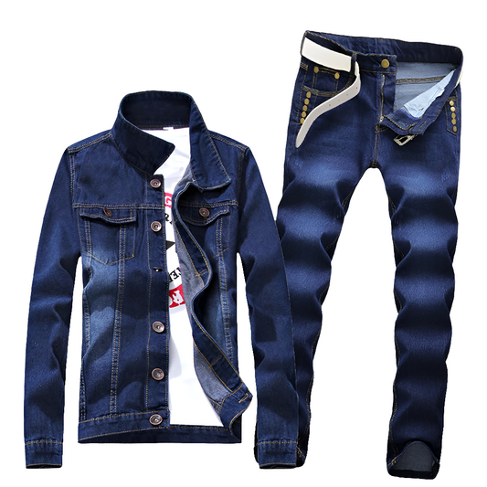 Men's Denim Slim Fit Long Sleeve Jean Jacket + Ruched Skinny Jeans 2-Piece Set
