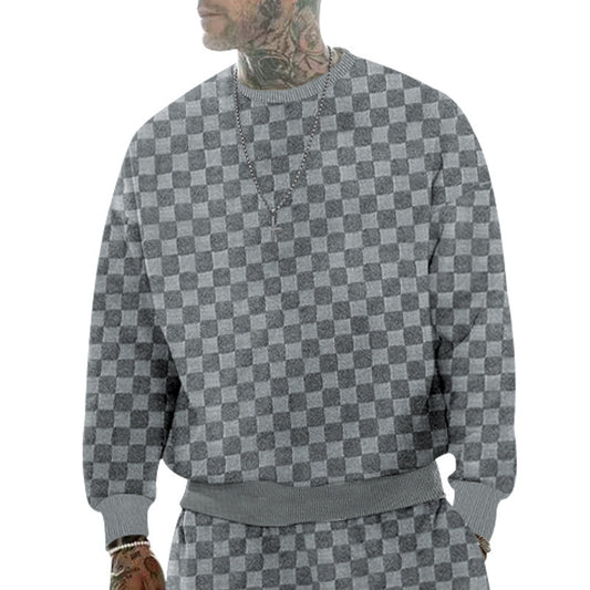 Men's Jacquard Checker Plaid Print Knitted Long Sleeve T-Shirt