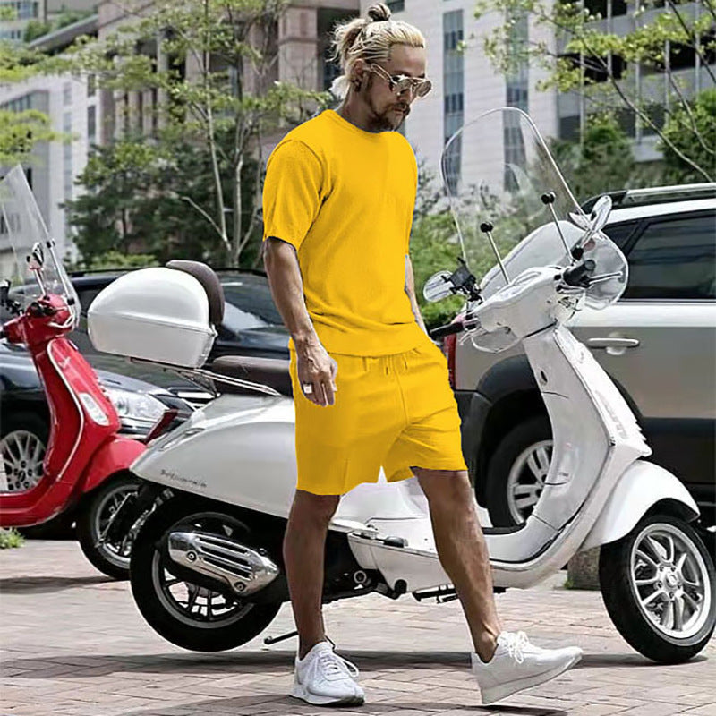 Men's Solid Color T-Shirt + Shorts 2-Piece Casual Sports Set