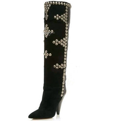 Studded Wedge Heel Pointed Toe Women's Over-the-knee/Ankle Boots