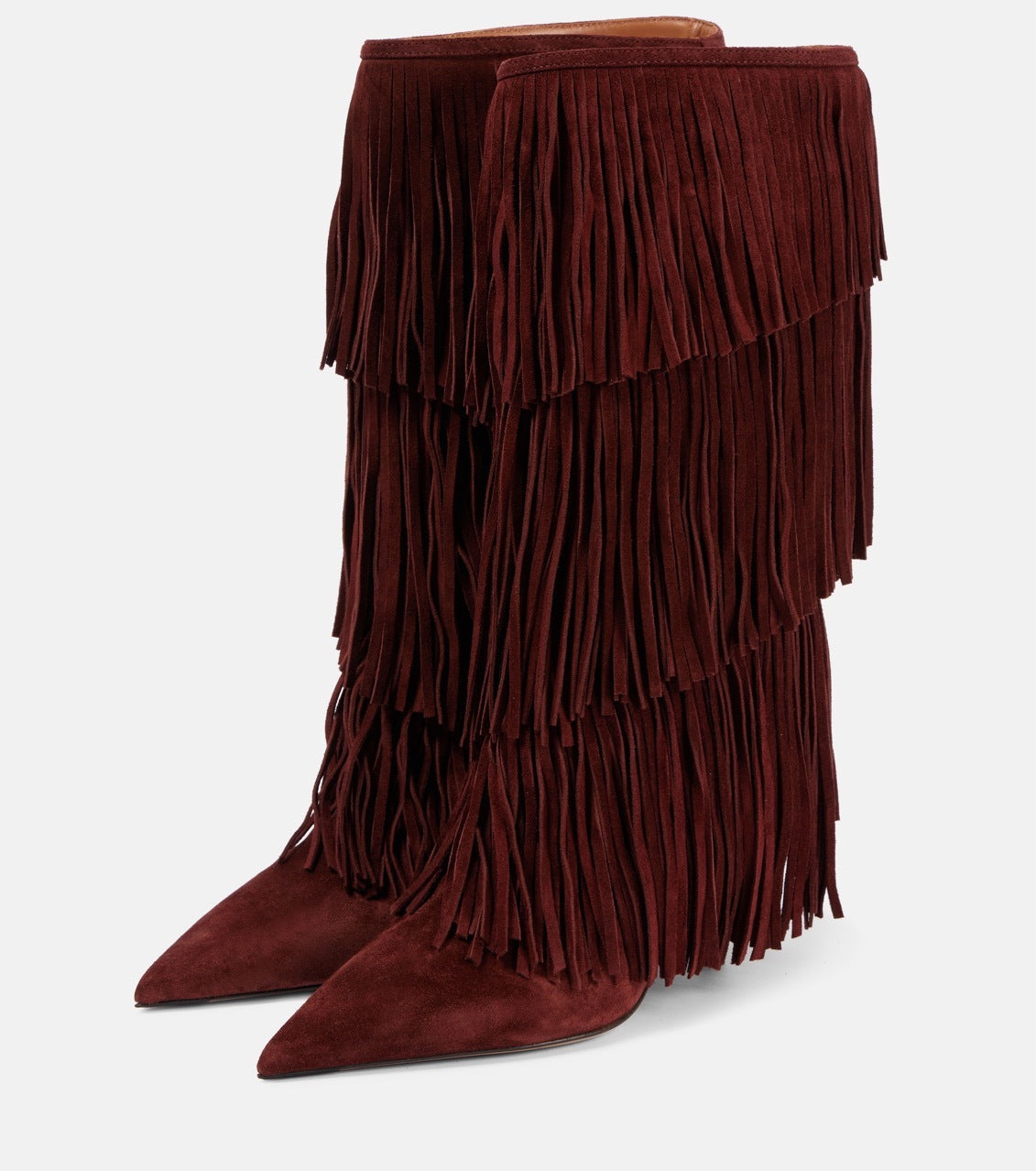 Suede Western Tassel Fringe Design Round Head Women's Streetwear Stiletto Heel Knee-High Boots