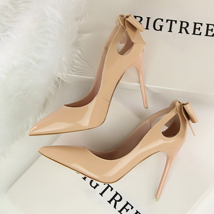 Cut-Out Back Bow Design Women's Stiletto Heel Pumps