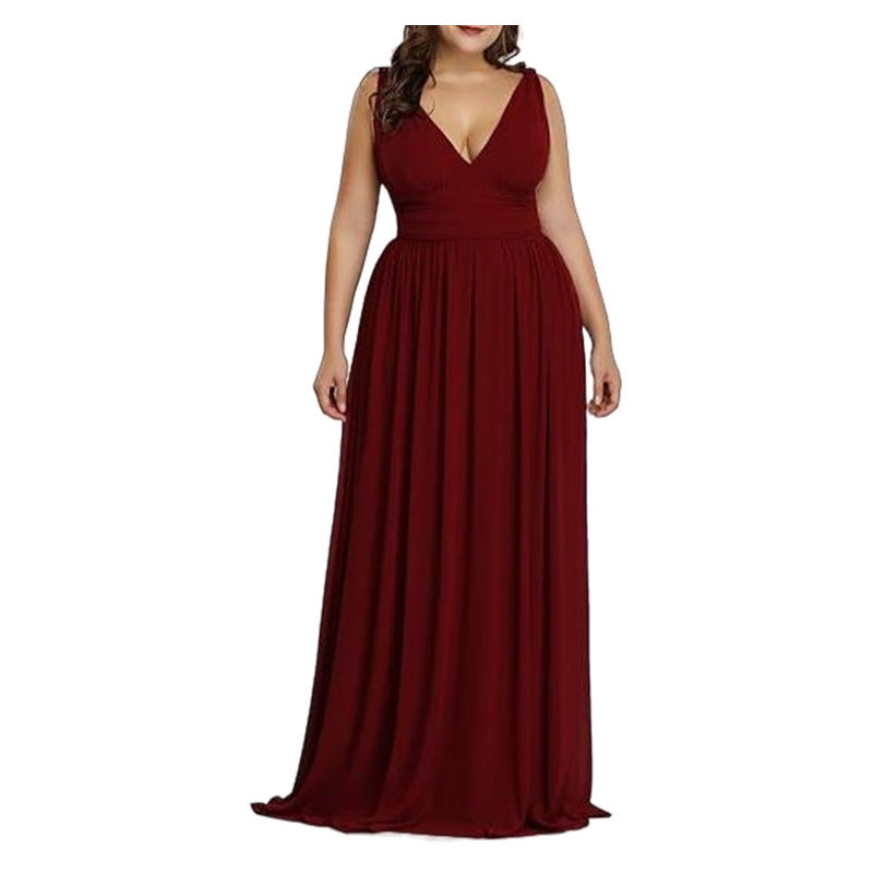 Pleated Sleeveless V-Neck Solid Color Evening Party/Bridal Dress to 3X Plus Size