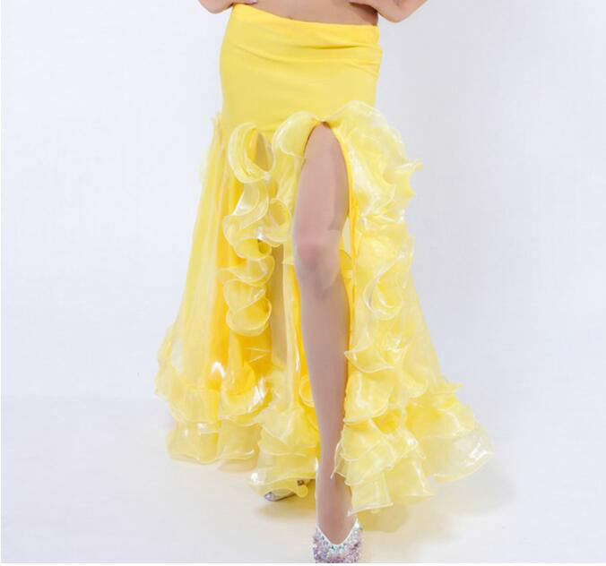 Ruffled Floral Solid Color High Slit Floor Length Formal Dancer Maxi Skirt