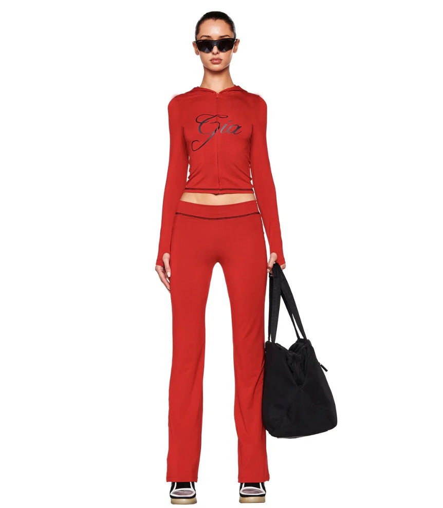 I AM GIA Women's Crop Zipper Hoodie Jacket + Sweatpants Tracksuit