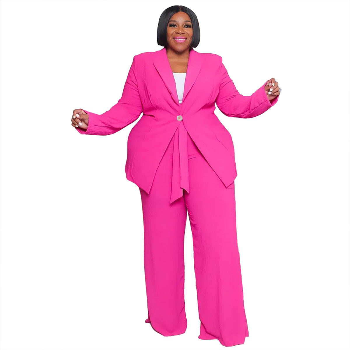 Bright Pastel Solid Color Women's Single Breasted Blazer Jacket+ Wide Leg Long Pants Business Suit to 4X Plus Size