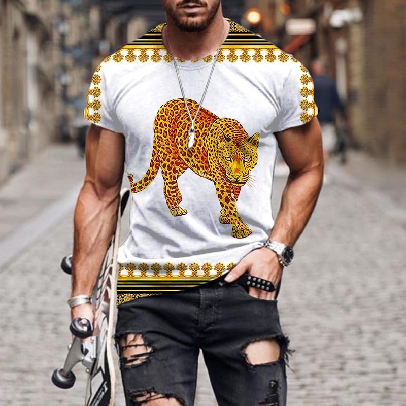 Men's Black/Yellow/Red Baroque Pattern 3D Print 1/2 Sleeve T-Shirt
