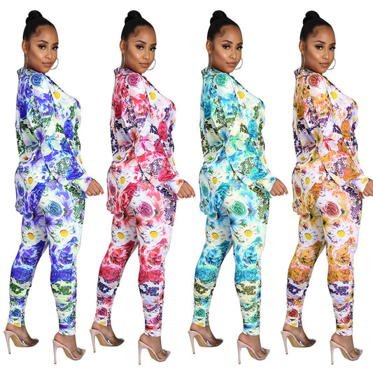 Women's Fashion Printed Long Sleeve Two-piece Set