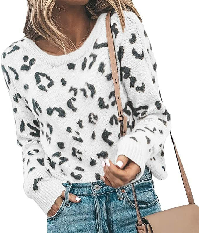 Leopard Print O-Neck Women's Long Sleeve Sweater