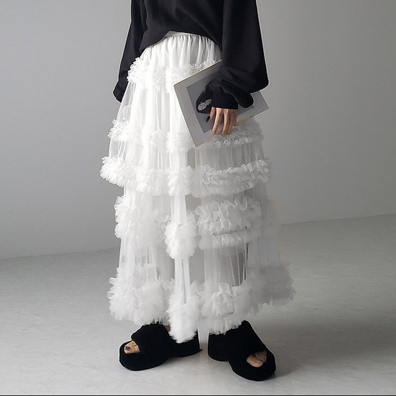 Mesh Tiered Sheer Transparent 3-Layer Spliced Tutu Maxi Skirt