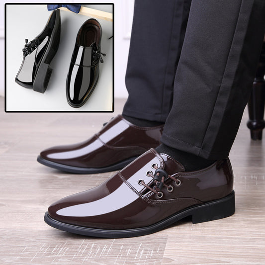 Men's Italian Oxford Patent Leather Solid Color Lace-Up Dress Shoes
