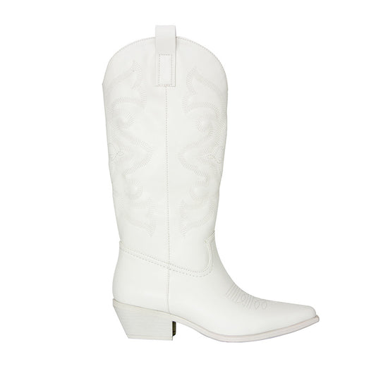 Vintage Western Embroidered Pointed Toe Side Zipper Women's Chunky Heel Cowgirl Boots