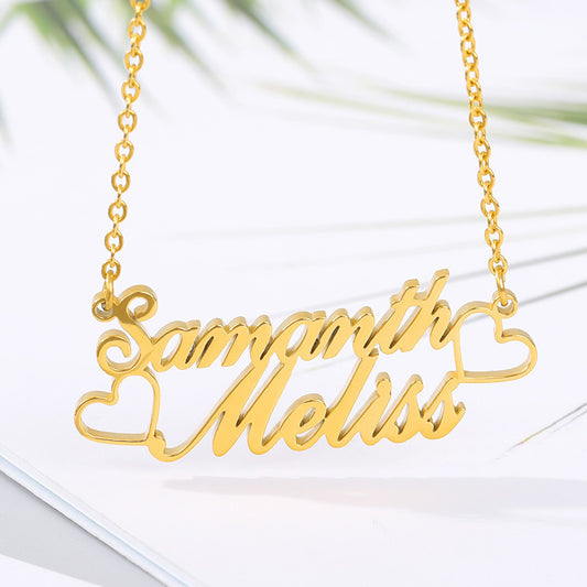 Customized Personalized Stainless Steel 2 Nameplate Chain Necklace