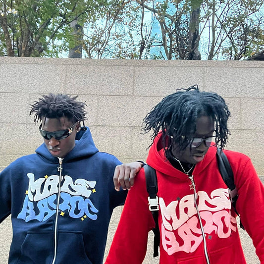 Men's Squiggly Letter Print Zipper Hoodie Sweatshirt