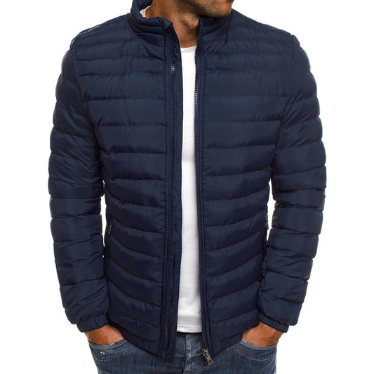 Men's Zipper Solid Color Long Sleeve Pockets Cotton Padded Jacket