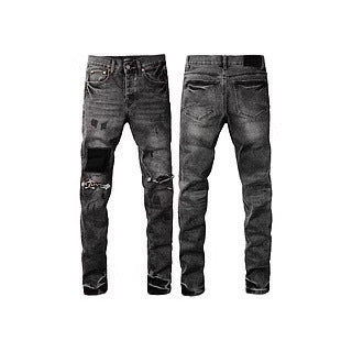 Men's Ripped Colorblock Tie-Dye Print Hip-Hop Stretch Skinny Jeans