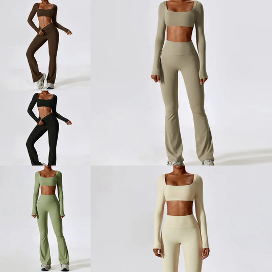 Yoga Seamless Women's Sportswear Workout Long Sleeve Top/Sports Bra/One Piece Jumpsuit + Leggings 2-Piece Set