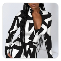 Geometric/Plaid/Baroque/Houndstooth Long Sleeve Bodycon Deep V-Neck Mini Dress