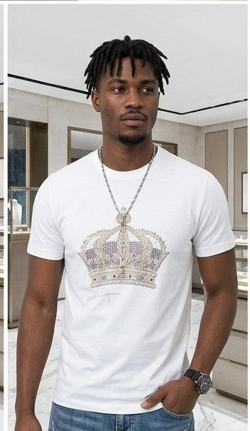Men's Rhinestone Sparkling Hip-Hop Crown Print Hot Drill Short Sleeve T-Shirt
