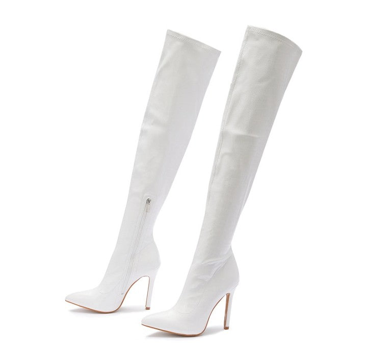 Skinny Pointed Toe Stiletto Heel Streetwear Stretch Women's Over-the-knee Solid Color Boots