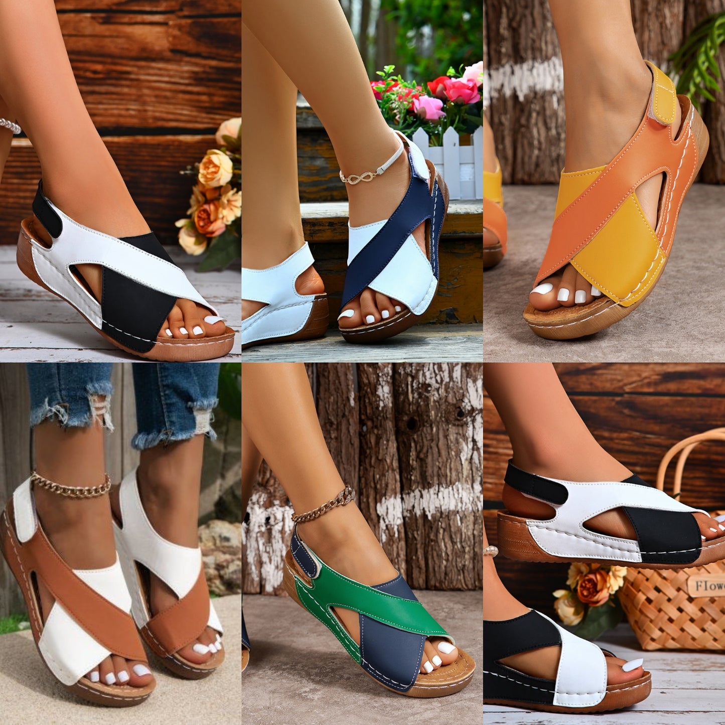 Colorblock Criss-Cross Design Fishmouth Platform Roman Women's Open Toe Sandals