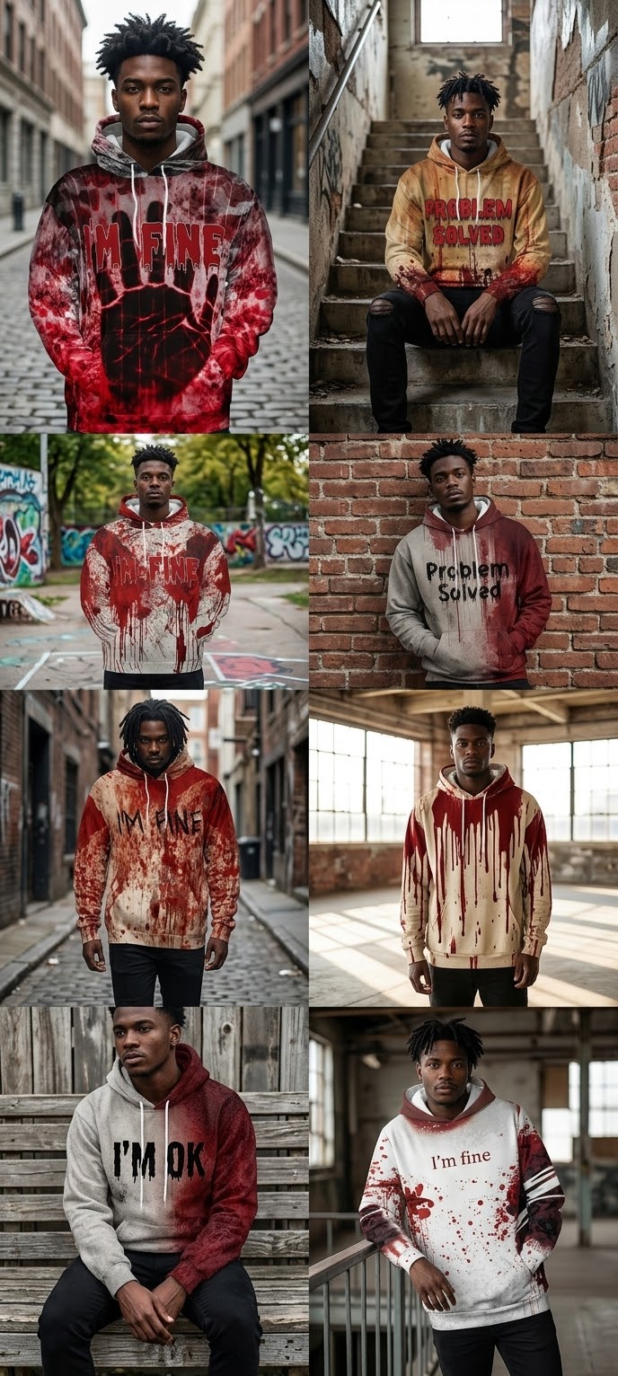 Men's Drawstring Hip-Hop 3D Blood Print Halloween Long Sleeve Hoodie Sweatshirts to 5X Big & Tall - 14 Patterns