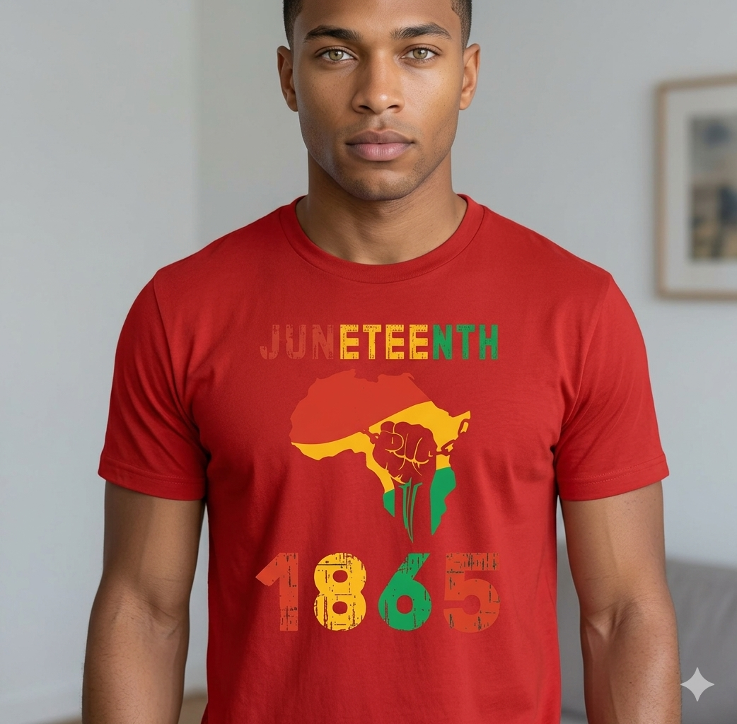 Men's 1865 Africa Map Fist Design Juneteenth Short Sleeve T-Shirt