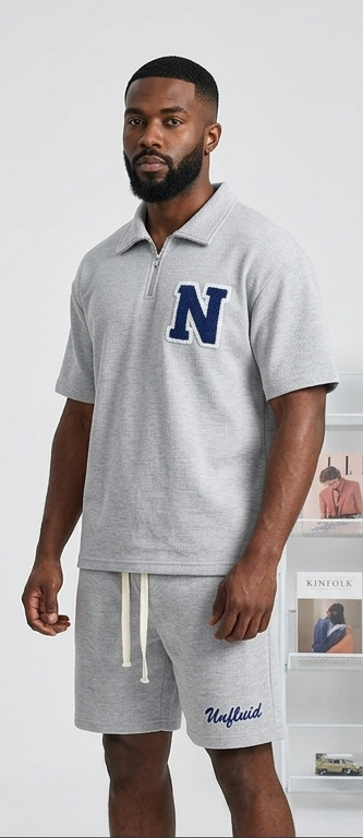 Men's Hip-Hop Streetwear Initial Letter Print Polo Shirt + Drawstring Shorts 2-Piece Set