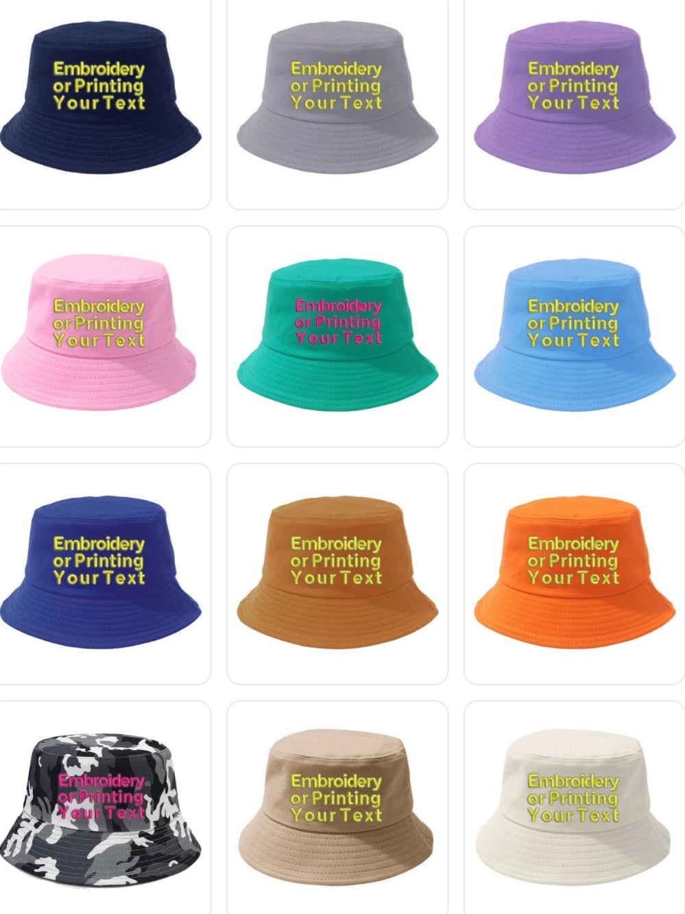 CUSTOMIZED Unisex Embroidered Text Personalized Design Cotton Bucket Fisherman Hat