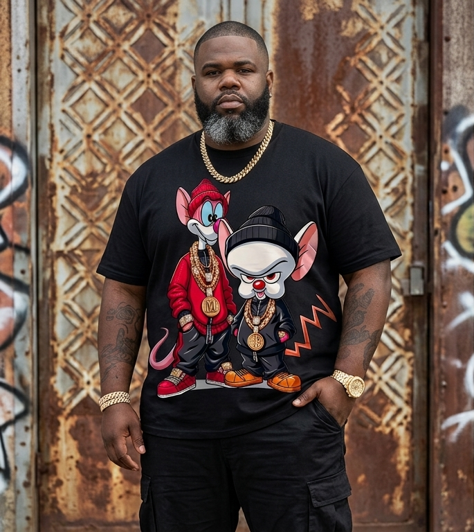 Men's Hip-Hop Cartoon O-Neck Short Sleeve T-Shirt to 5X Big & Tall