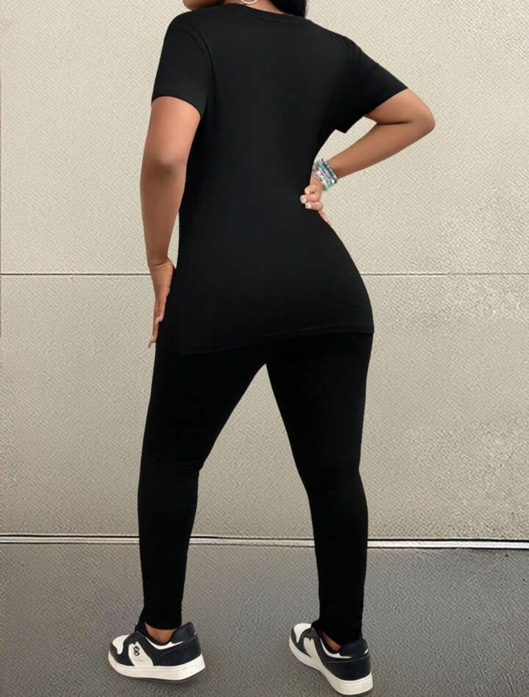 Women's Teddy Bear Print O-Neck Short Sleeve T-Shirt + Leggings 2-Piece Set