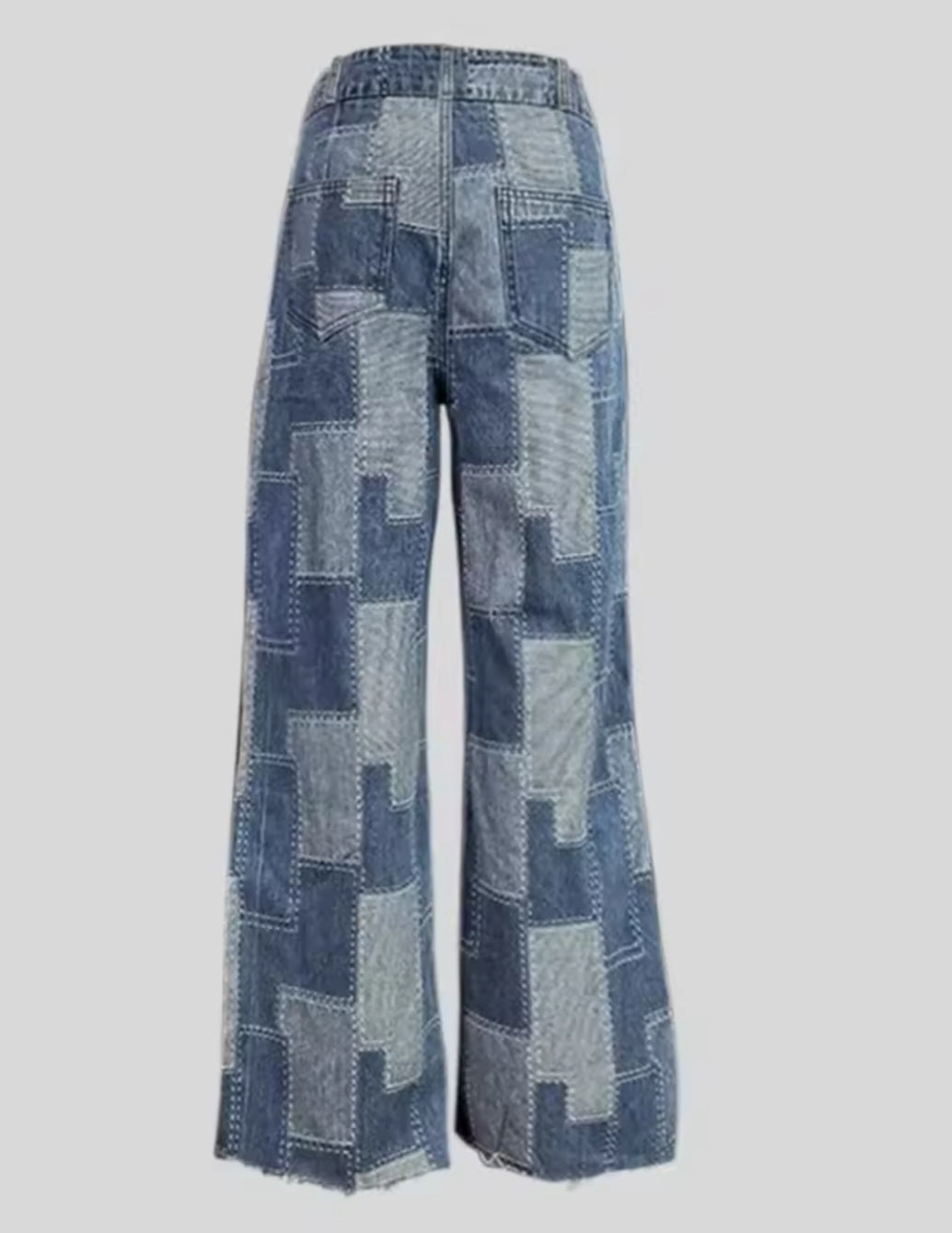 Denim Women's Colorblock Contrast Colored Streetwear Wide Leg Loose High Waist Trouser Jeans