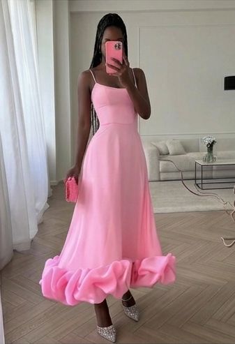Ruffled Sleeveless Flower Hem Design Spaghetti Strap Flounce Bustier Fishtail Maxi Dress