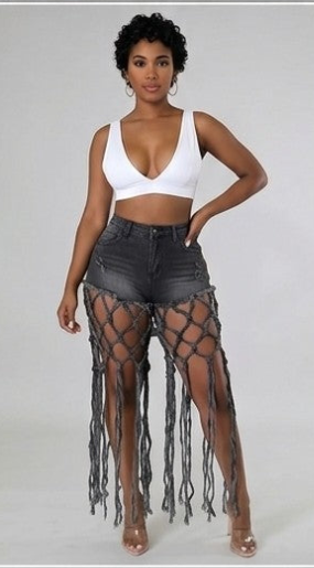 Denim Western Hanging Tassel Fringe Hip-Hop Streetwear Women's Cowgirl Jean Shorts to 3X Plus Size