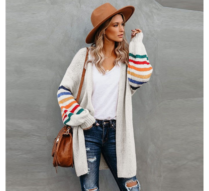 Striped Women's Open Maxi Cardigan Sweater