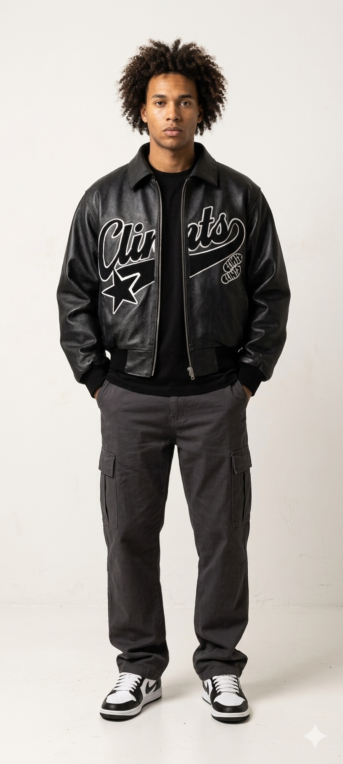 Men's Hip-Hop Leather/Denim Vintage Camo/Sequin Letter # Embroidered/ Oversized Turn-Down Collar Biker Motorcycle Jackets