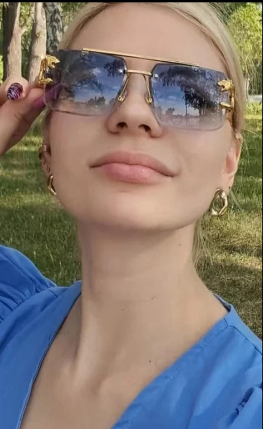 Retro Unisex Double Gold Beam Frameless Trimmed Sunglasses