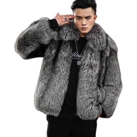 Men's Gradient Grey Big & Tall Faux Fox Fur Jacket to 6X